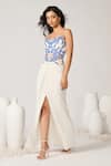 S&N by Shantnu Nikhil_Off White Shimmer Chiffon Printed Floral Round Corset Gown _Online_at_Aza_Fashions