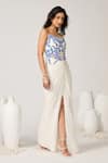 Shop_S&N by Shantnu Nikhil_Off White Shimmer Chiffon Printed Floral Round Corset Gown _Online_at_Aza_Fashions