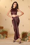 Buy_S&N by Shantnu Nikhil_Brown 100% Silk Printed Adamas Draped Skirt _at_Aza_Fashions