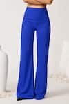 S&N by Shantnu Nikhil_Blue Moss Crepe Solid Flared Pant _Online_at_Aza_Fashions