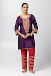 Pants and Pajamas_Red Cotton Silk Print Polka Dot Pant _Online_at_Aza_Fashions