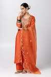 Buy_Pants and Pajamas_Orange Silk Organza Embroidery Floral Scallop Trimmed Border Dupatta _at_Aza_Fashions