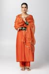 Pants and Pajamas_Orange Silk Organza Embroidery Floral Scallop Trimmed Border Dupatta _Online_at_Aza_Fashions