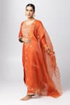 Buy_Pants and Pajamas_Orange Silk Organza Embroidery Floral Scallop Trimmed Border Dupatta _Online_at_Aza_Fashions