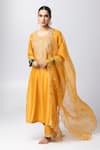 Buy_Pants and Pajamas_Yellow Silk Organza Embroidery Floral Scallop Trimmed Border Dupatta _at_Aza_Fashions