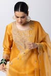 Pants and Pajamas_Yellow Silk Organza Embroidery Floral Scallop Trimmed Border Dupatta _at_Aza_Fashions