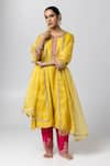 Buy_Pants and Pajamas_Yellow Silk Organza Embroidery Zari Hand Border Dupatta _at_Aza_Fashions