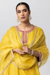 Shop_Pants and Pajamas_Yellow Silk Organza Embroidery Zari Hand Border Dupatta _at_Aza_Fashions