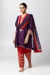 Buy_Pants and Pajamas_Purple Chanderi Mull Embroidery Butti Contrast Lace Border Dupatta _at_Aza_Fashions