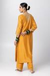 Shop_Pants and Pajamas_Yellow Silk Chanderi Embroidery Floral Round Neck Sequin Kurta _at_Aza_Fashions