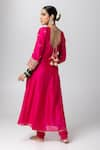 Shop_Pants and Pajamas_Pink Silk Chanderi Embroidery Floral V Neck Hand Anarkali _at_Aza_Fashions