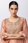 Buy_Pants and Pajamas_Pink Tissue Gold Zari Embroidery Floral Round Neck Hand Kaftan 