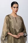 Shop_Pants and Pajamas_Green Tissue Gold Zari Embroidery Floral Round Neck Hand Kaftan _Online_at_Aza_Fashions