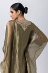 Buy_Pants and Pajamas_Green Tissue Gold Zari Embroidery Floral Round Neck Hand Kaftan 