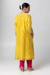 Shop_Pants and Pajamas_Yellow Silk Chanderi Embroidery Floral Round Neck Contrast Placket Kurta _at_Aza_Fashions