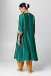 Shop_Pants and Pajamas_Green Silk Chanderi Embroidery Floral Round Neck Contrast Placket Kurta _at_Aza_Fashions