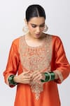 Buy_Pants and Pajamas_Orange Kurta Silk Chanderi Embroidered Sequin Round Paisley Pattern Pant Set _Online_at_Aza_Fashions