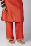 Pants and Pajamas_Orange Kurta Silk Chanderi Embroidered Sequin Round Paisley Pattern Pant Set _at_Aza_Fashions