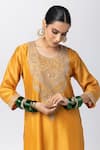 Buy_Pants and Pajamas_Yellow Kurta Silk Chanderi Embroidered Sequin Round Pant Set _Online_at_Aza_Fashions