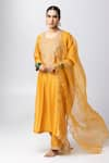 Shop_Pants and Pajamas_Yellow Kurta Silk Chanderi Embroidered Sequin Round Pant Set _Online_at_Aza_Fashions