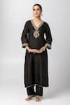 Buy_Pants and Pajamas_Black Kurta Silk Chanderi Printed Sequin V Neck Polka Dot And Pant Set _at_Aza_Fashions