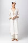 Buy_Pants and Pajamas_White Kurta Silk Chanderi Printed Sequin V Polka Dot Embroidered And Pant Set _at_Aza_Fashions