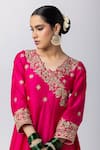 Buy_Pants and Pajamas_Pink Kurta Silk Chanderi Embroidered Sequin V Floral Angarkha Anarkali Set _Online_at_Aza_Fashions