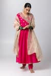 Shop_Pants and Pajamas_Pink Kurta Silk Chanderi Embroidered Sequin V Floral Angarkha Anarkali Set _Online_at_Aza_Fashions