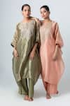 Pants and Pajamas_Pink Kaftan Tissue Gold Zari Embroidered Sequin Round Pant Set _Online_at_Aza_Fashions