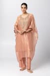 Buy_Pants and Pajamas_Pink Kaftan Tissue Gold Zari Embroidered Sequin Round Pant Set _at_Aza_Fashions