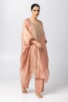 Buy_Pants and Pajamas_Pink Kaftan Tissue Gold Zari Embroidered Sequin Round Pant Set _Online_at_Aza_Fashions