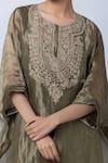 Pants and Pajamas_Green Kaftan Tissue Gold Zari Embroidered Sequin Round Pant Set _at_Aza_Fashions