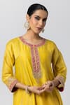 Buy_Pants and Pajamas_Yellow Kurta Silk Chanderi Embroidered Sequin Round Lace Work Salwar Set _Online_at_Aza_Fashions