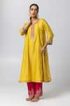 Shop_Pants and Pajamas_Yellow Kurta Silk Chanderi Embroidered Sequin Round Lace Work Salwar Set _Online_at_Aza_Fashions