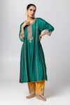 Buy_Pants and Pajamas_Green Kurta Silk Chanderi Embroidered Sequin Round Thread And Yoke Salwar Set _at_Aza_Fashions