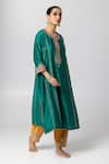 Pants and Pajamas_Green Kurta Silk Chanderi Embroidered Sequin Round Thread And Yoke Salwar Set _Online_at_Aza_Fashions