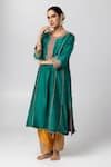 Buy_Pants and Pajamas_Green Kurta Silk Chanderi Embroidered Sequin Round Thread And Yoke Salwar Set _Online_at_Aza_Fashions