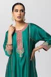 Shop_Pants and Pajamas_Green Kurta Silk Chanderi Embroidered Sequin Round Thread And Yoke Salwar Set _Online_at_Aza_Fashions