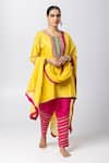 Shop_Pants and Pajamas_Yellow Kurta Silk Chanderi Embroidered Sequin Round Floral Patchwork Pant Set _Online_at_Aza_Fashions