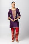 Buy_Pants and Pajamas_Purple Kurta Silk Chanderi Embroidered Sequin Floral Angarkha Anarkali Set _at_Aza_Fashions