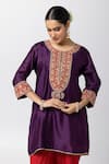 Shop_Pants and Pajamas_Purple Kurta Silk Chanderi Embroidered Sequin Floral Angarkha Anarkali Set _Online_at_Aza_Fashions