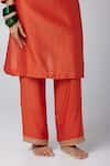 Shop_Pants and Pajamas_Orange Kurta Silk Chanderi Embroidered Sequin Round Yoke Pant Set _Online_at_Aza_Fashions