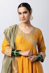 Shop_Pants and Pajamas_Yellow Anarkali Silk Chnaderi Embroidered Sequin V Neck Floral Angarkha Set _Online_at_Aza_Fashions