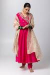 Buy_Pants and Pajamas_Pink Anarkali Silk Chnaderi Embroidered Sequin V Floral Cutwork Angarkha Set _at_Aza_Fashions