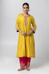 Buy_Pants and Pajamas_Yellow Kurta Silk Chanderi Embroidered Sequin Round Floral Patchwork Pant Set _Online_at_Aza_Fashions