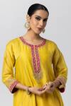 Shop_Pants and Pajamas_Yellow Kurta Silk Chanderi Embroidered Sequin Round Floral Patchwork Pant Set _Online_at_Aza_Fashions