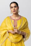 Buy_Pants and Pajamas_Yellow Kurta Silk Chanderi Embroidered Sequin Round Floral Patchwork Pant Set 