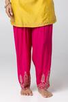 Shop_Pants and Pajamas_Yellow Kurta Silk Chanderi Embroidered Sequin Round Floral Patchwork Pant Set 