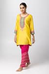 Buy_Pants and Pajamas_Yellow Kurta Silk Chanderi Embroidered Sequin Round Patchwork Pant Set _Online_at_Aza_Fashions