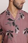 Lacquer Embassy_Pink Rayon Verve Leaf Print Button Down Shirt _at_Aza_Fashions